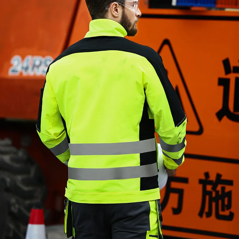 High Visibility Workwear Suit Work Suit Fluorescent Yellow Work Jacket and Pants Set with Multi Pockets Work Wear 3