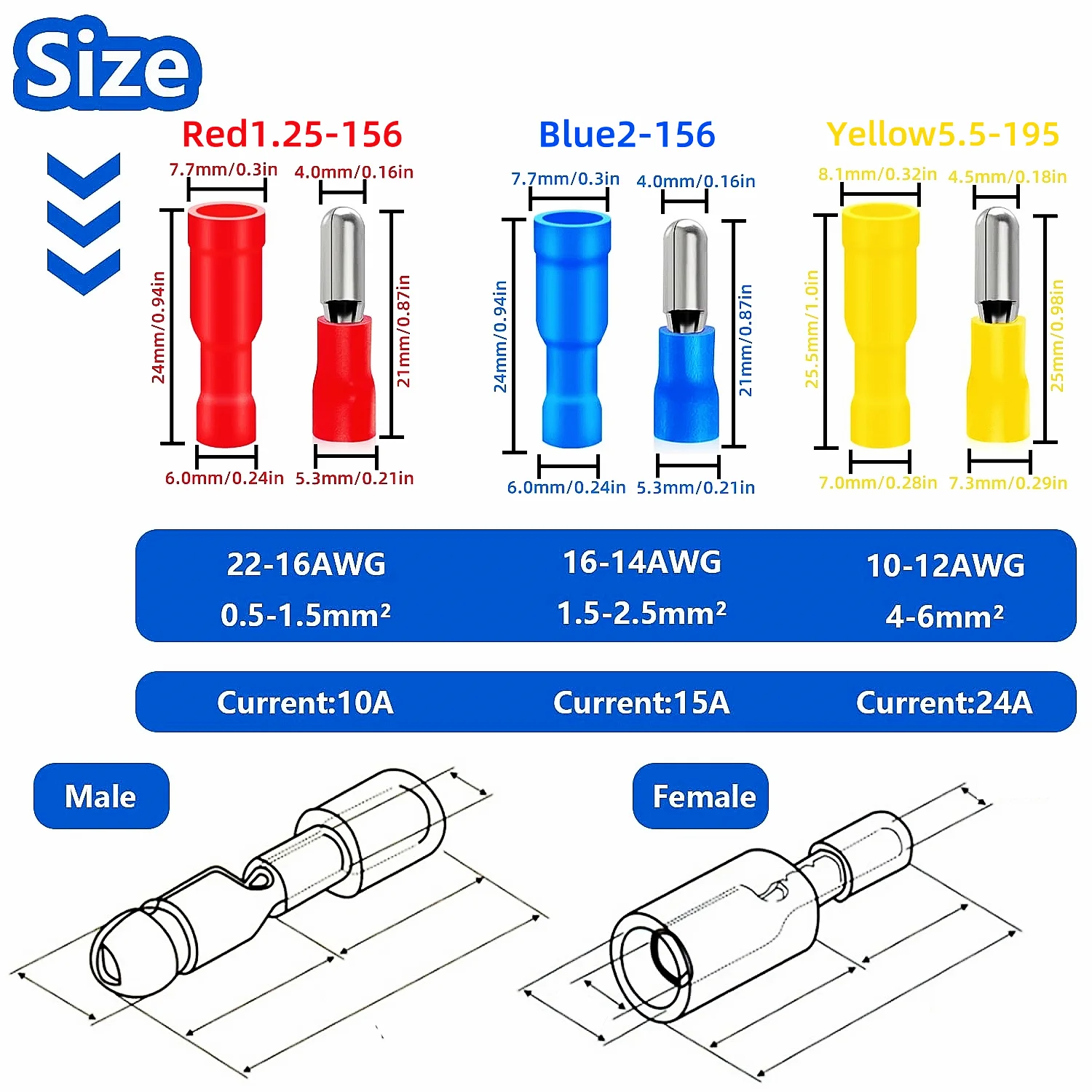 Bullet Butt Connectors 160 80 60pcs bullet butt connectors fully Insulated pvc quick splice electrical crimp terminal For automotive boat industrial