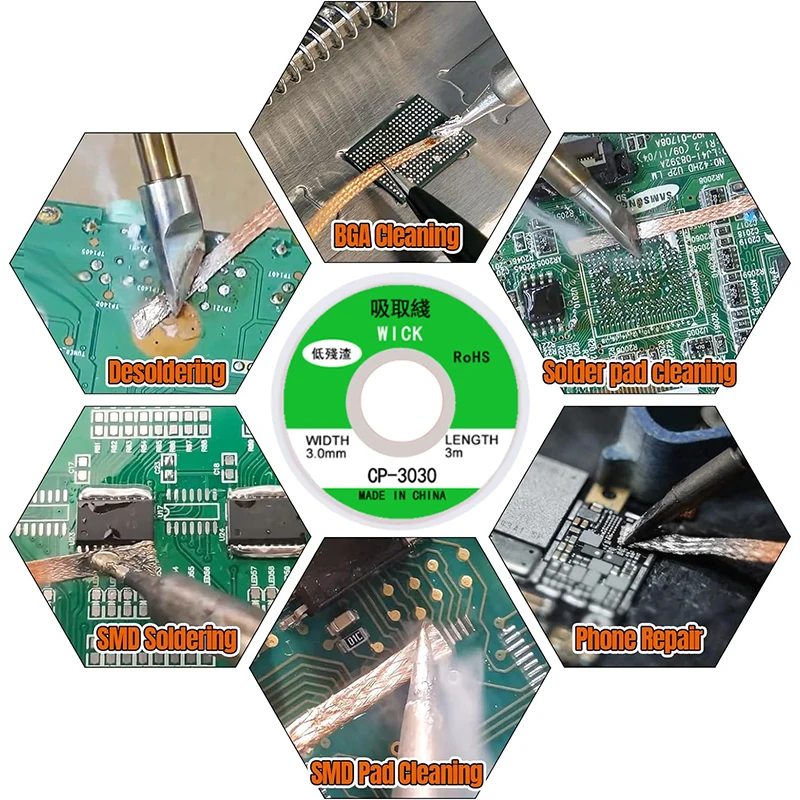 1/2/3/5pcs 3.0mm 3M Copper Desoldering Braid Desoldering Braid Desoldering Mesh Braid Wick Desoldering Mesh Braid Tape for PCB Repair and Electronics Work