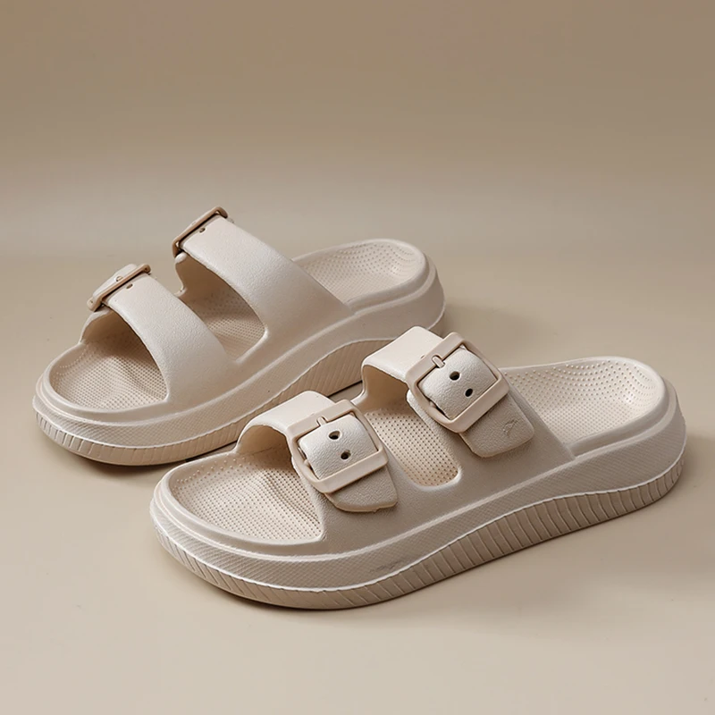 Soft Sole Eva Cloud Slippers Women 2024 Summer Double Buckle Pillow Sandals Woman Slides Flat Heels Non Slip Home Flip Flops 2