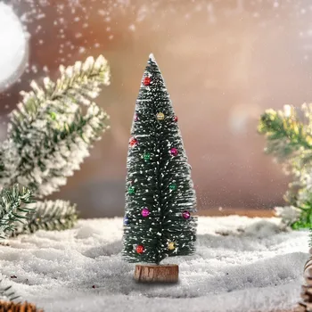 Christmas Ornament Flocked Beaded Mini Christmas Tree Design Festive Holiday Tabletop Small Christmas Tree Decoration Accessory