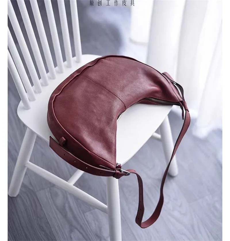 PNDME hochwertige echtes Leder Damen faule Umhängetasche Modedesigner Rindsleder Knödeltasche Unterarm Halbmondtasche – Detail 17
