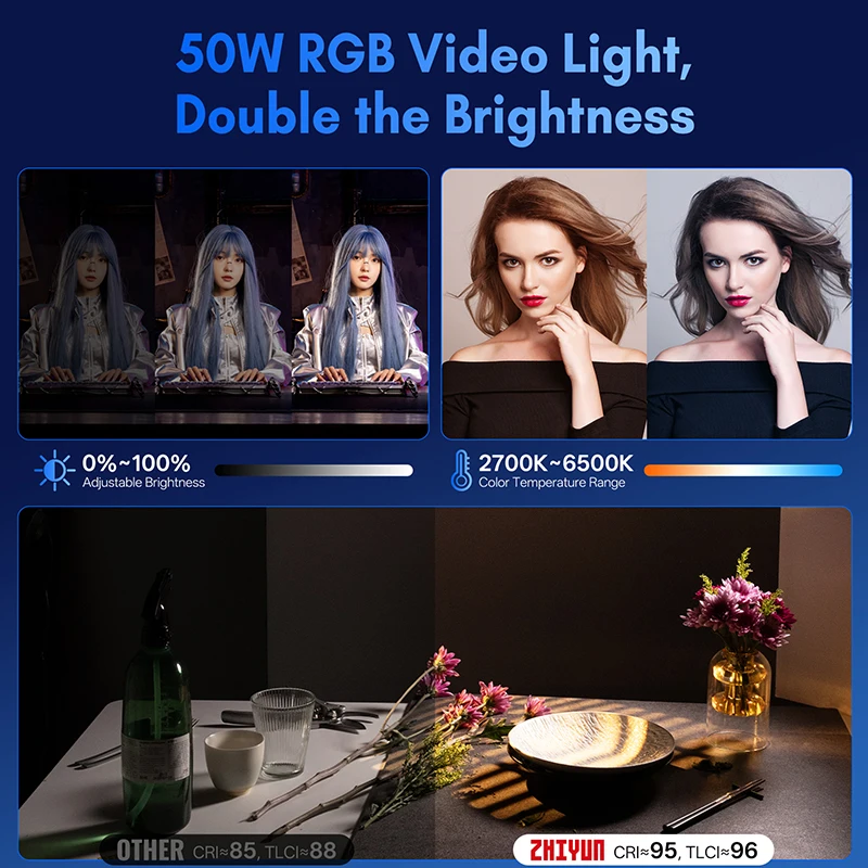 지윤 시네피어 CX50/CX50RGB 50W COB LED 비디오 조명 2700-6500K 포켓 필 라이트