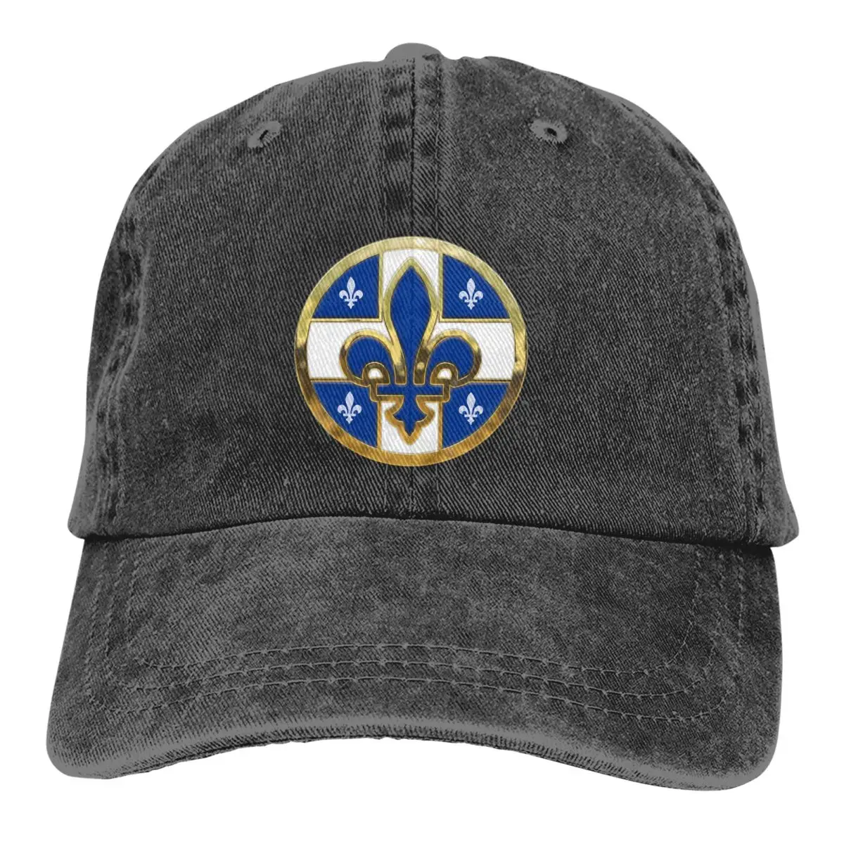

Washed Men's Baseball Cap Blue And Gold Round Label Trucker Snapback Caps Dad Hat Fleur De Lis Golf Hats