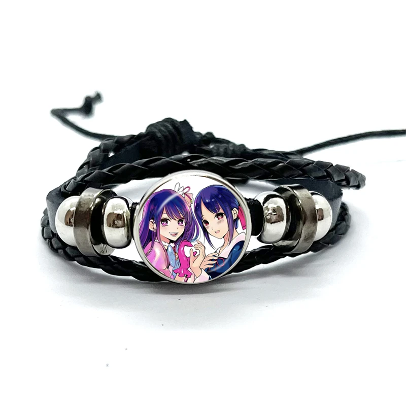 Hot Anime OSHI NO KO Leather Bracelets Hoshino Ai Akuamarin Rubii Sarina Gorou Glass Dome Snap Button Bracelet & Bangles Jewelry 2