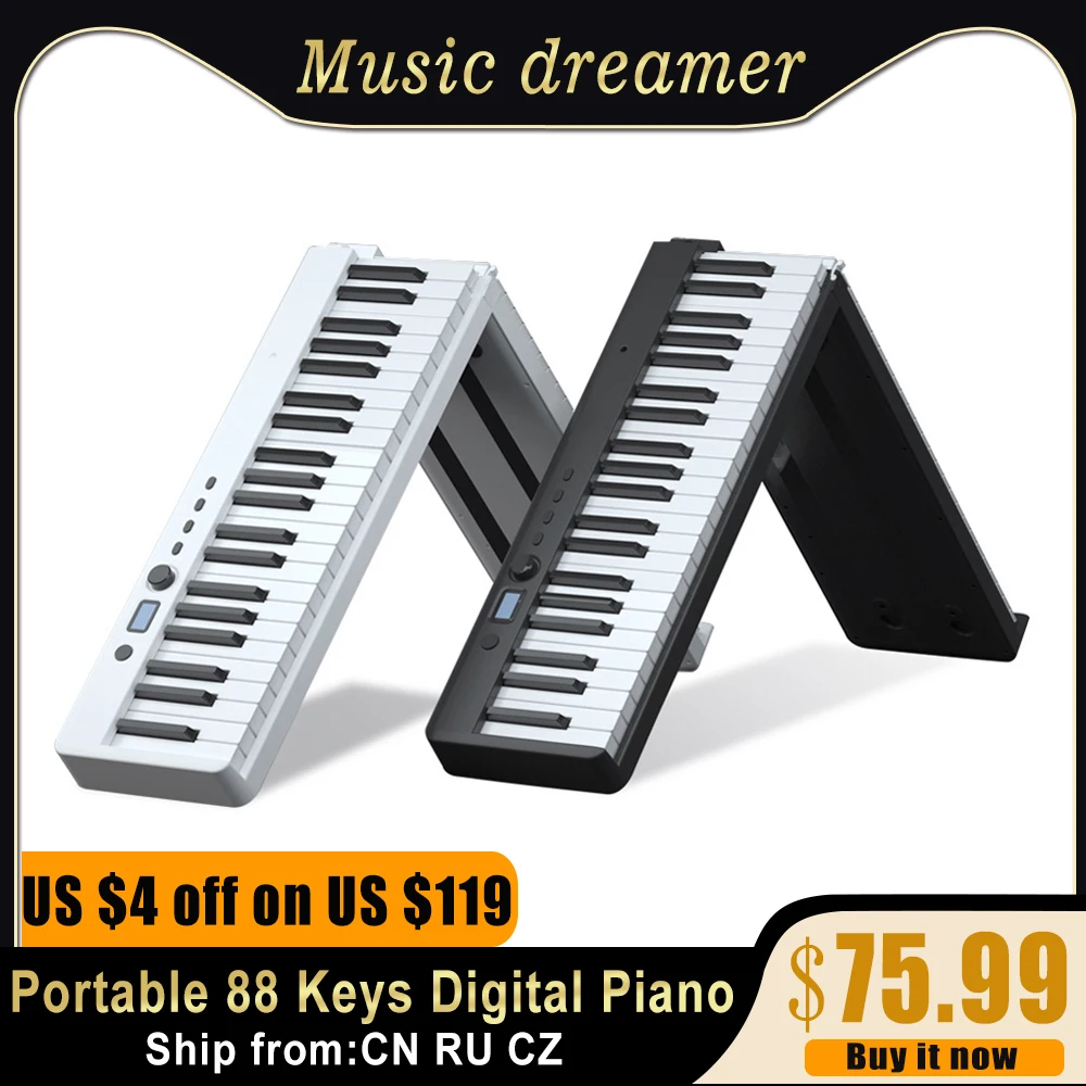 Portable 88 Keys Foldable Piano Digital Piano Multifunctional Electronic Keyboard for Student Kid Musical Instrument