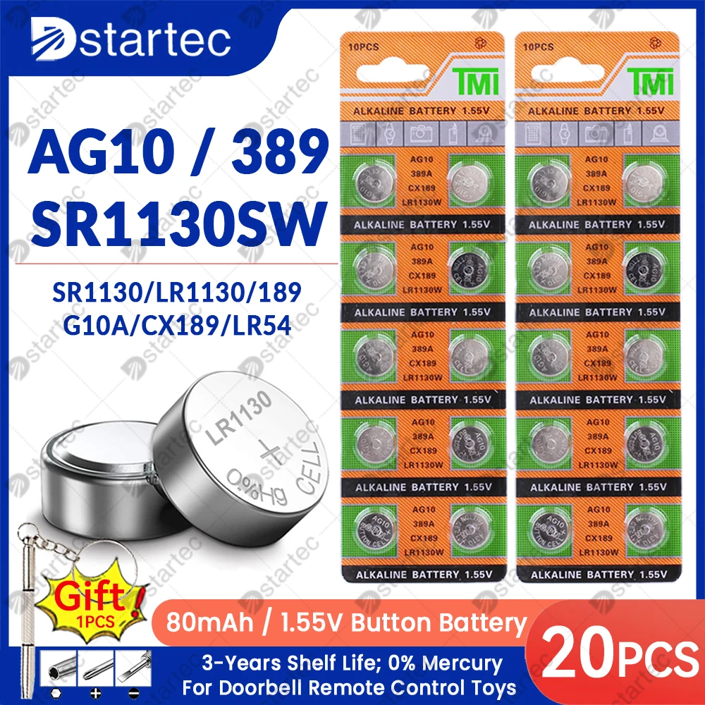 1.55V LR1130 AG10 189 389 LR54 RW89 G10A L1131ボタン電池時計玩具リモコンSR1130SW AG 10  セルボタンアルカリ電池