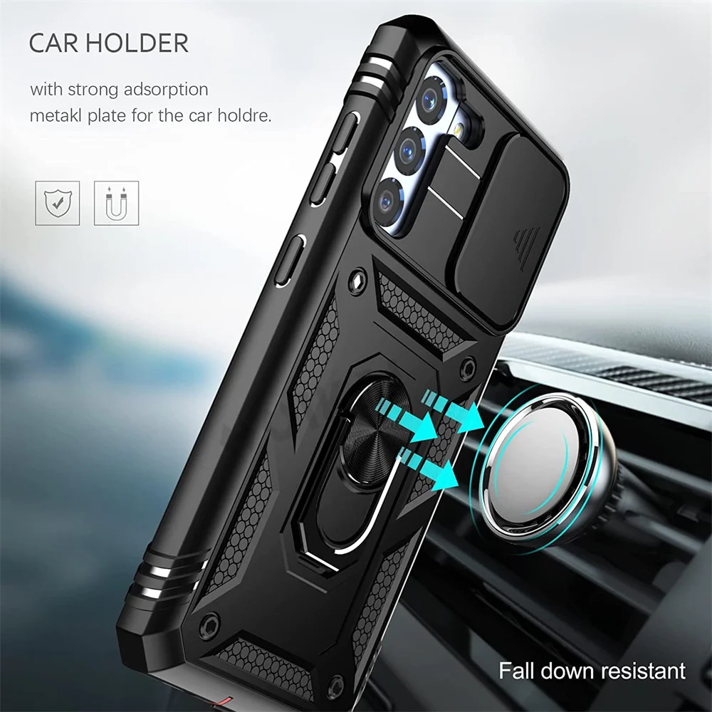 For Samsung S22 S21 FE Ultra Case Plus A52 A32 A51 A12 A32 5G Kickstand Camera Slide Lens Protective Military Grade Rugged Cover