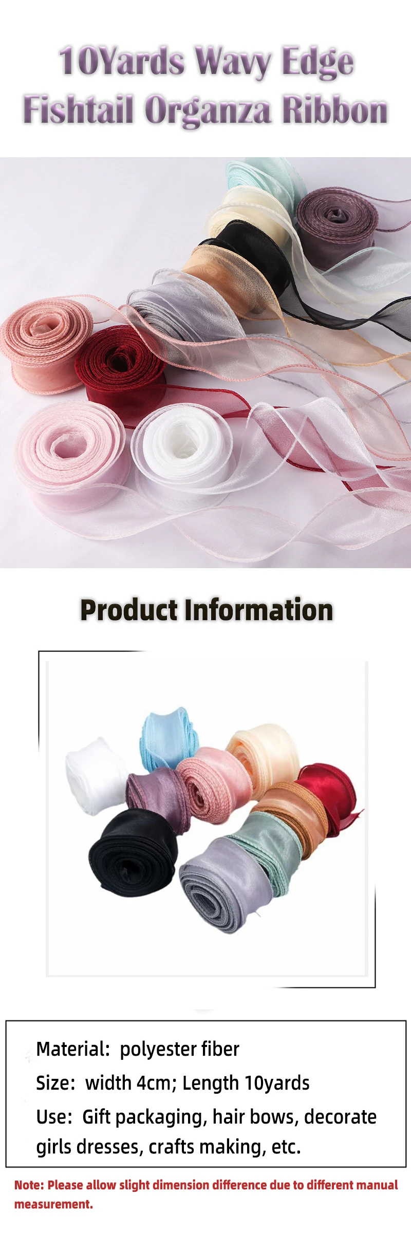 10 Yards Organza-Band mit gewelltem Rand, Fischschwanzband für DIY-Schleifen, Blumensträuße, Geschenkverpackungen, Hochzeitsfeier-Dekoration, Bastelbedarf – Detail 3