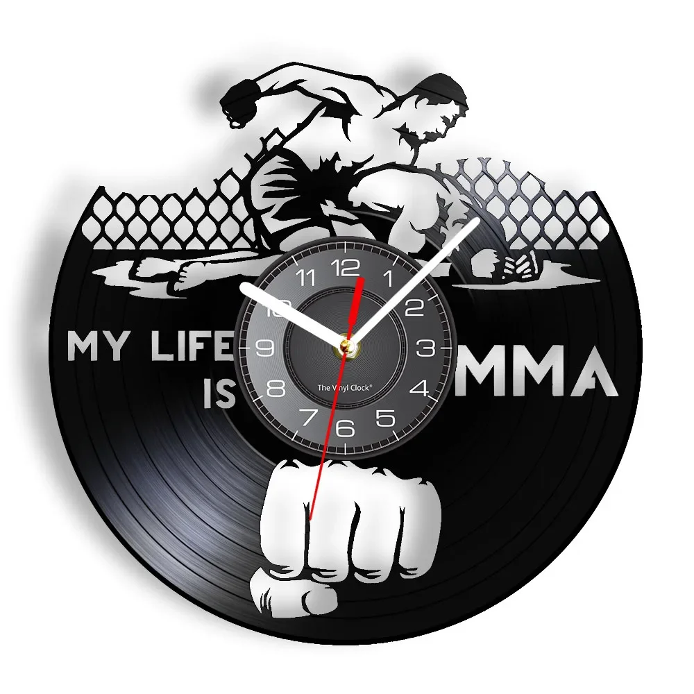 

Мотивирующая Цитата My Life Is MMA, виниловые настенные часы с музыкой и записью, Смешанные боевые искусства, домашний зал, комната, драки, Декор, подарок истребителя