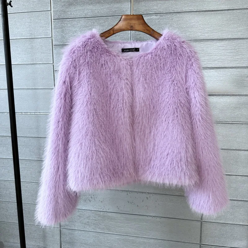 Faux Fur Coat for Women, Loose Casual Jacket, Solid Color, Short Outwear, Imitation, New Style, Korean Fashion, Autumn and Winte knit sweater 2021 autumn new style korean fashion all match sweater loose casual imitation mink short cardigan jacket women