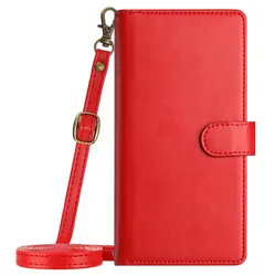 Luxurious Leather Crossbody Wallet with 9 - Card Flip Case and Zipper Pocket - Honor 600 Smart (Red - Long Strap)