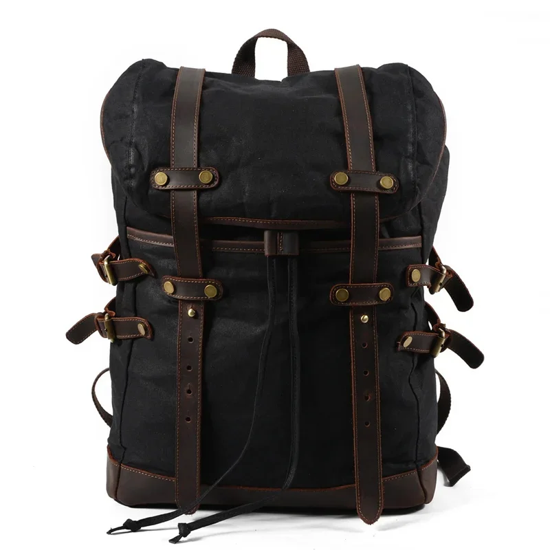 

Hot New Multifunction Fashion Men Backpack Vintage Canvas Leather School Bag Neutral Portable Wearproof Travel