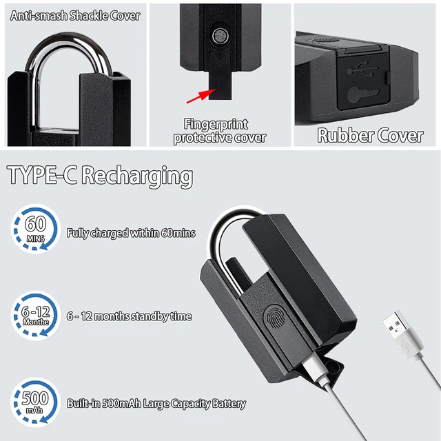 BBDHOME Smart Padlock TTlock App Control Fingerprint Keyless Waterproof IP67 Outdoor Biometric Tough Suitable Gym High Quality 5