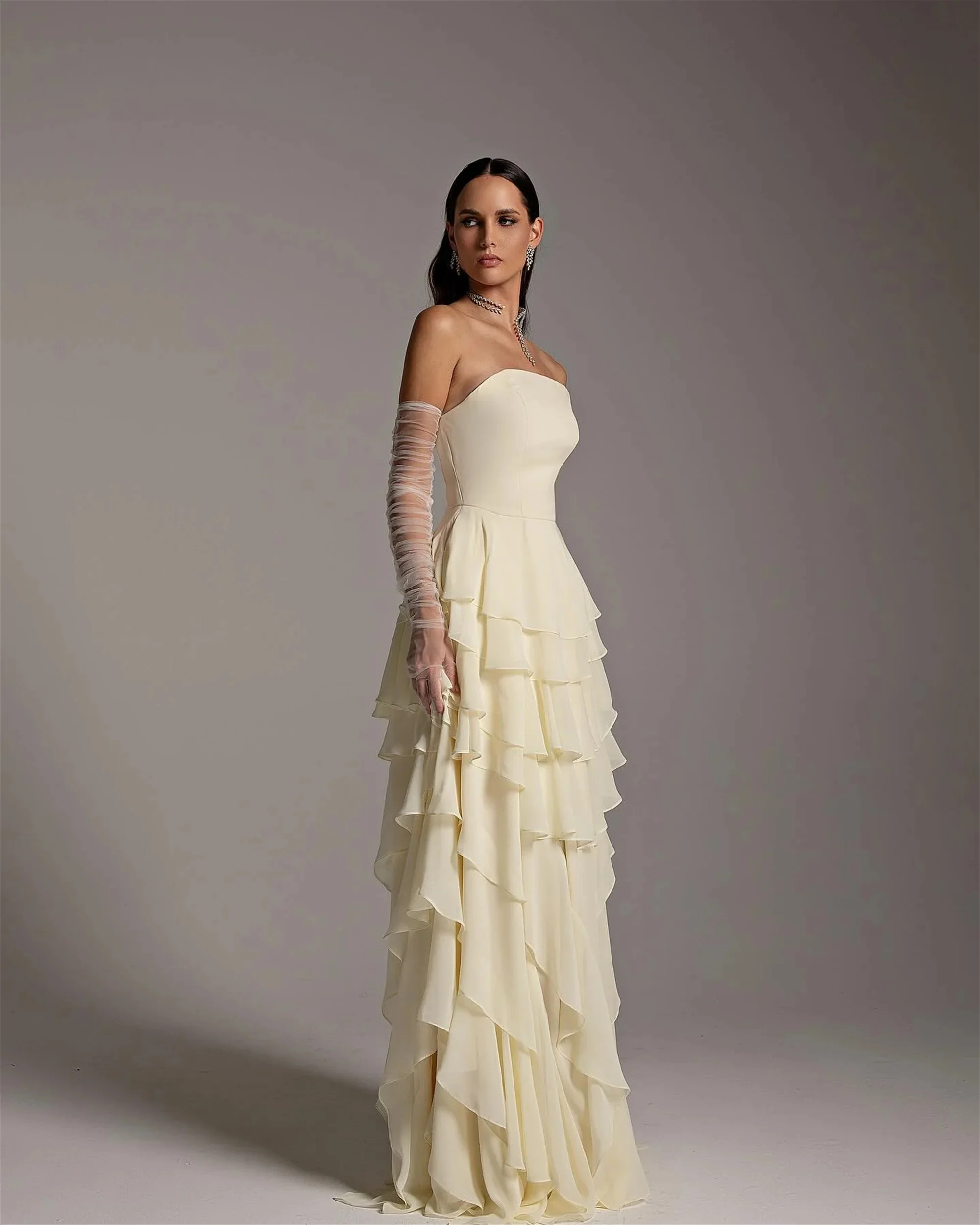 Light Yellow فستان سهرة نسائي Classic Pleat Prom Party Dress Chiffon Evening Party Dress EVON BRIDAL Customized 3