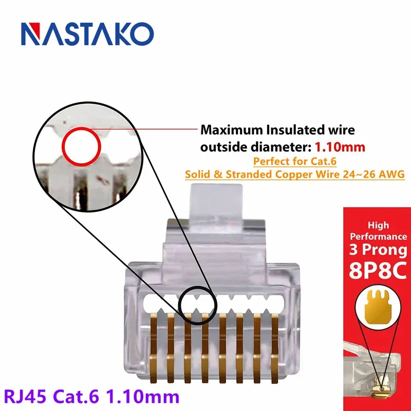RJ45 Passthrough Connector Colors Cat5e Cat6 Connector RJ45 Easy Pass Thru Modular Plug for Solid Stranded UTP Network Lan Cable