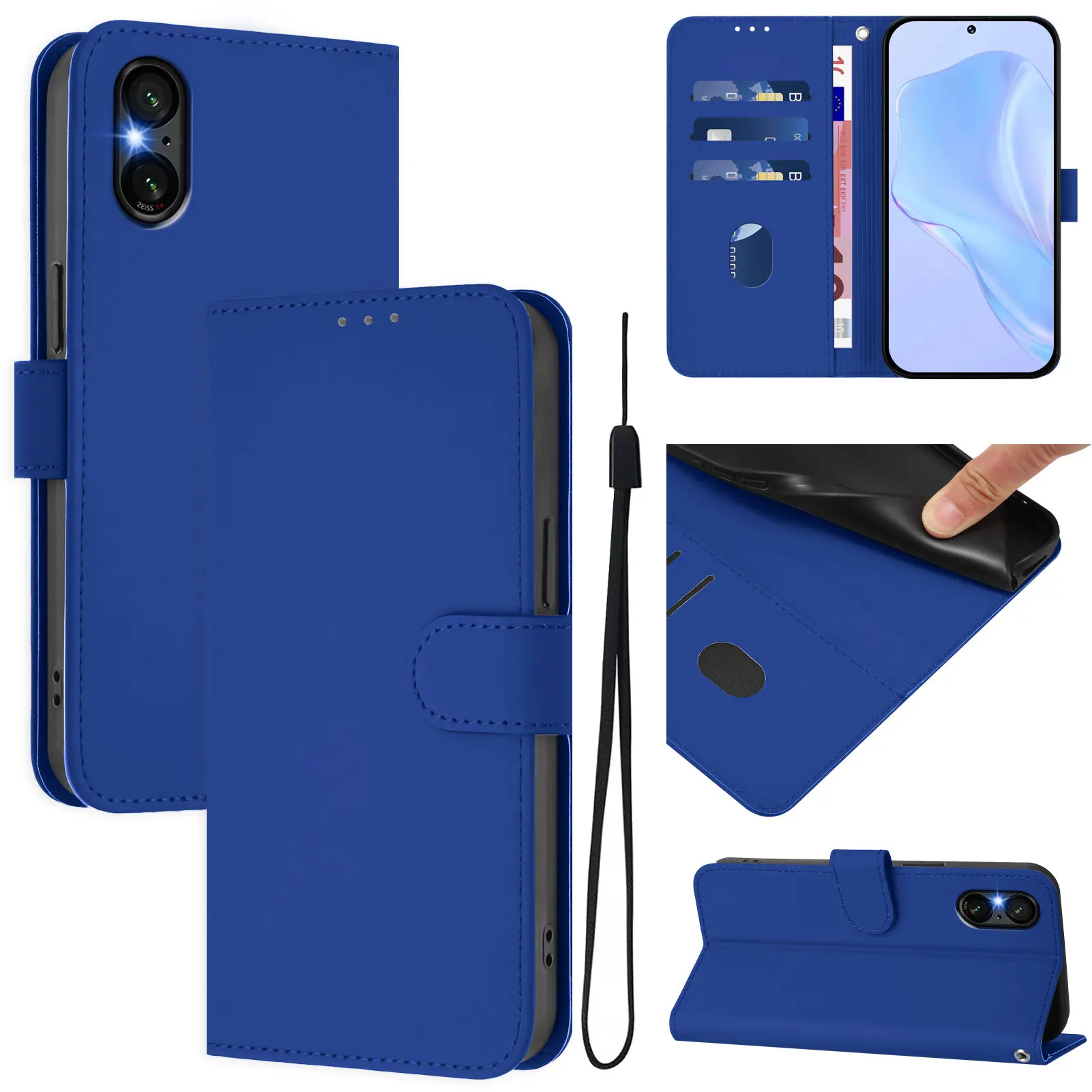 Luxury Leather Flip Wallet Phone Case with Lanyard and Stand Feature