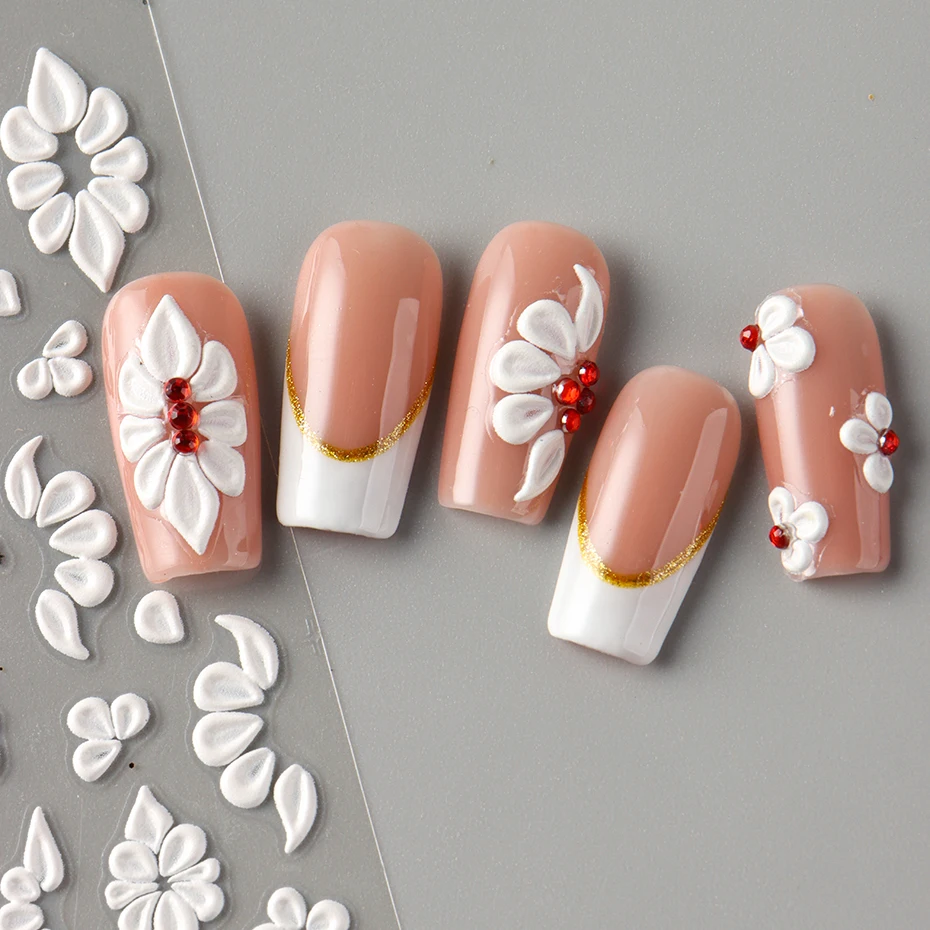 5D geprägte Blütenblatt Rebe Nail Art Aufkleber Abziehbilder Frühling Sommer Floral Nail Art Dekorationen selbstklebende Schieber Folie Maniküre – Detail 8