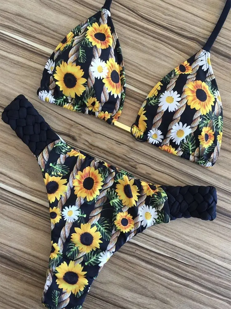 

Sexy Floral Print Bikini 2023 Fashion Summer bathers Bathing Suit Bandage Swimsuit Women Halter Bikini Set Two-piece Suit New
