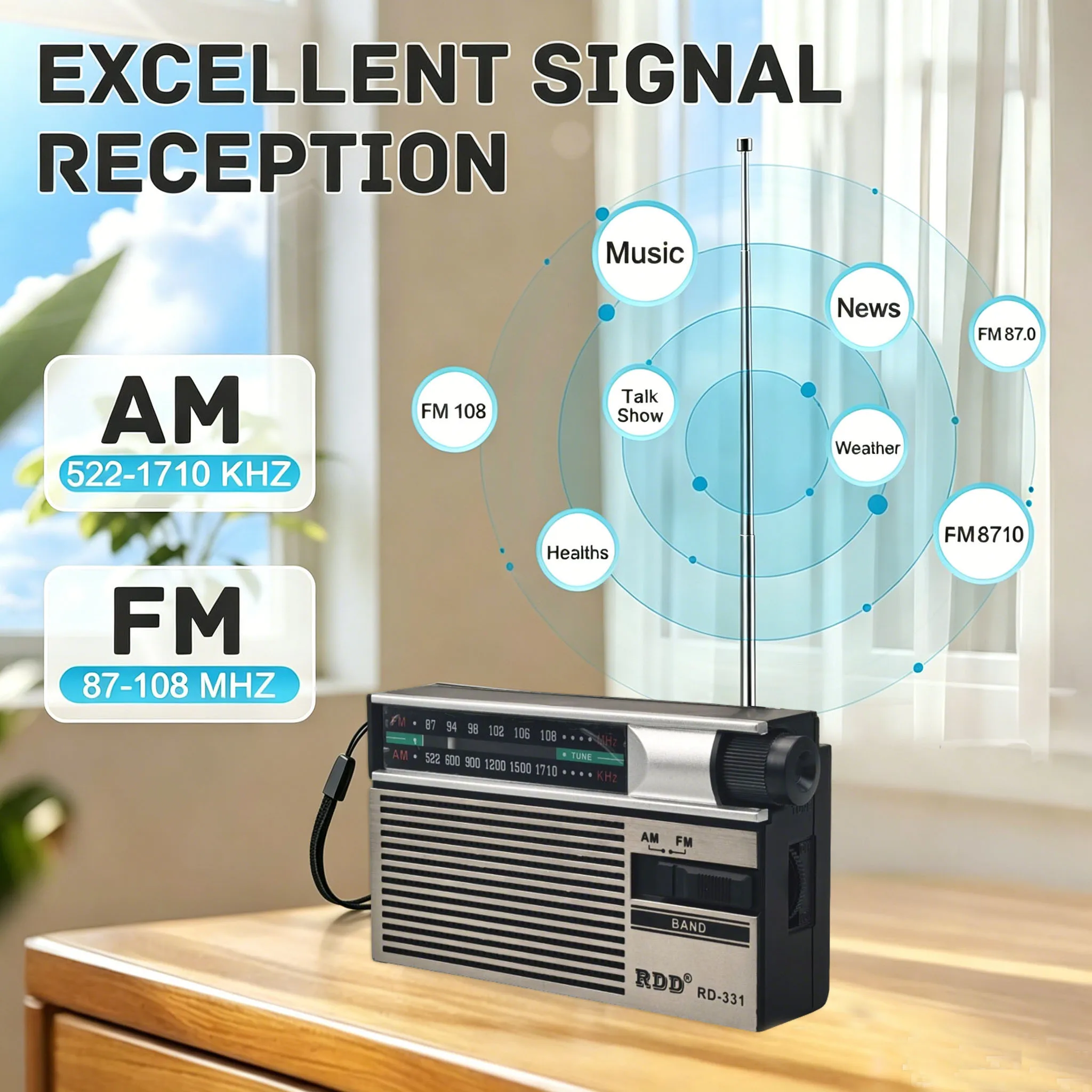 휴대용 FM AM 라디오 미니 고감도 레트로 라디오(접이식 안테나 포함) 3.5mm 헤드폰 잭 충전식 빈티지 라디오