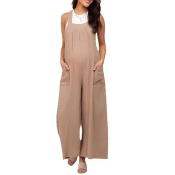 Pregnant Women Casual Overalls Solid Sleeveless Loose Wide-leg Jumpsuit Rompers Maternity Spring Summer Pregnancy Clothing