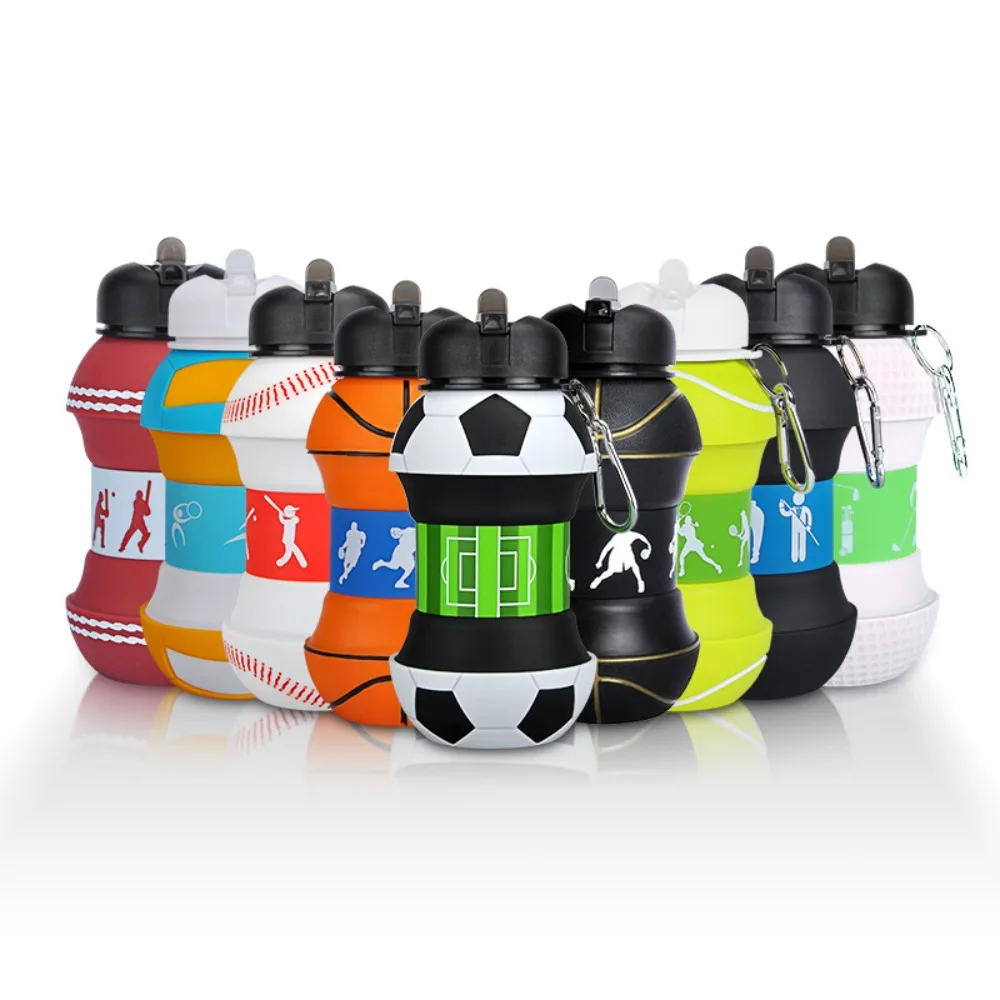 550ml Outdoor Sports Water Bottle Foldable Football Basketball Silicone Water Cup Creative Portable Leakproof Mug Student Kettle