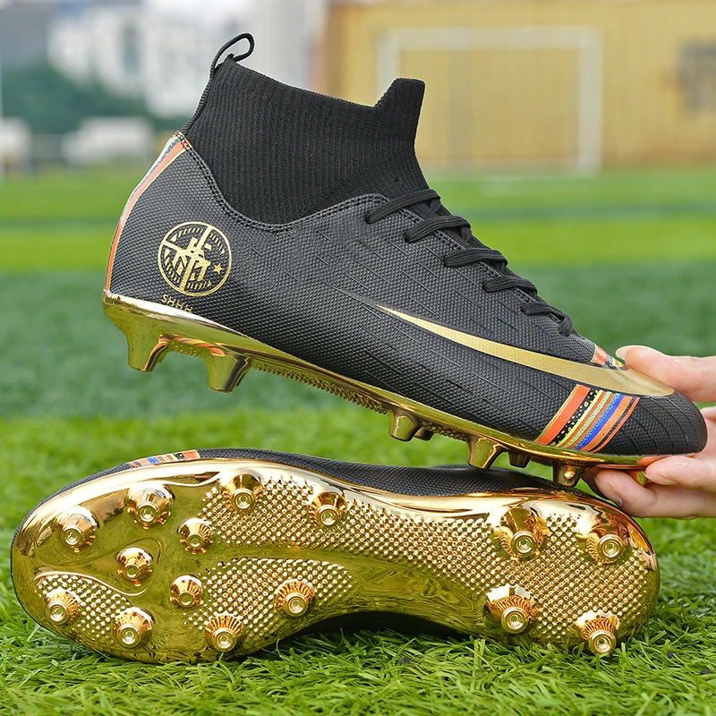 Zapatillas deportivas de para hombre y niño, Botines altos, color negro y dorado|Calzado de fútbol| - AliExpress