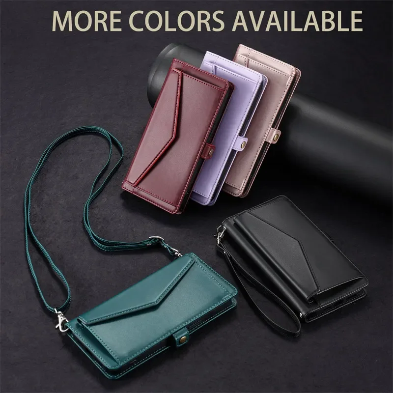 Deluxe Leather Wallet Case with Long Lanyard and Card Holder