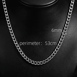 Stylish 316L Stainless Steel Men's Goth Cuban Bracelet - Retro Steampunk Fashion (Silver 6mm necklace)