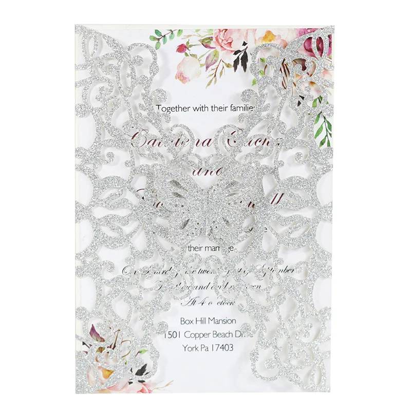

50Pcs Glitter Paper Laser Cut Butterfly Wedding Invitation Card Christmas Birthday Party Decorations Customized Greeting Cards
