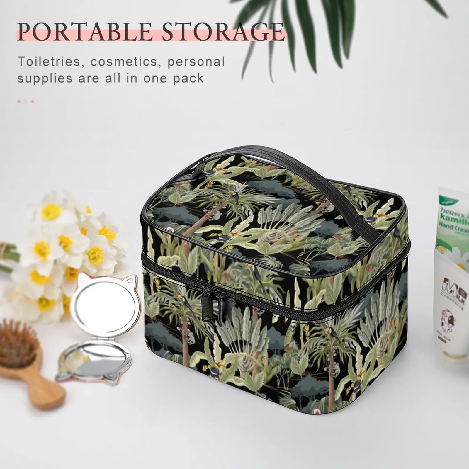 Customized Pattern Makeup Bag Black Retro Print Makeup Bag Women Multifunction Cosmetic Bag Toiletries Organizer Storage WashBag