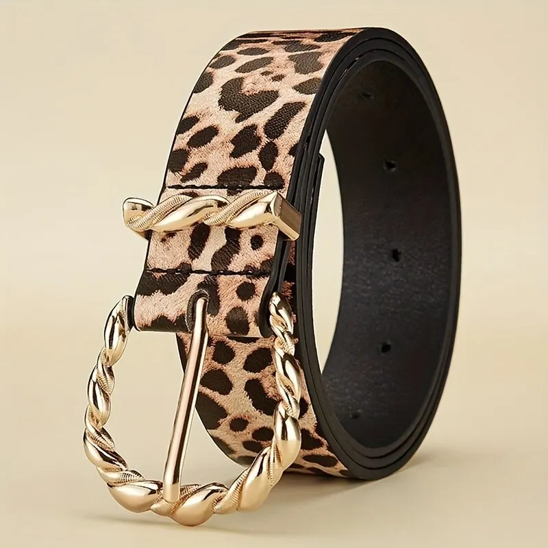 1pc New Women's Belt Retro Leopard Pattern Belt Trend Gold Alloy Buckle Belt PU Leather Belt Paired with Jeans Belt Lady Belt
