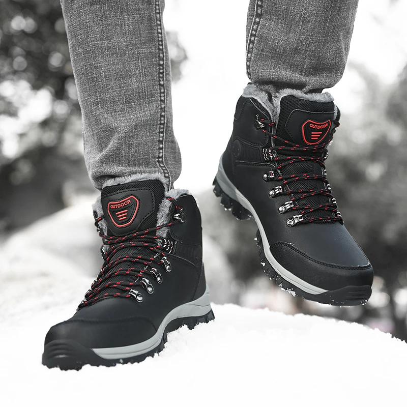 Winter Men Boots Waterproof Leather Sneakers Men Snow Boots 2024 Outdoor Non-slip Plush Warm Ankle Hiking Boots Men Winter Shoes