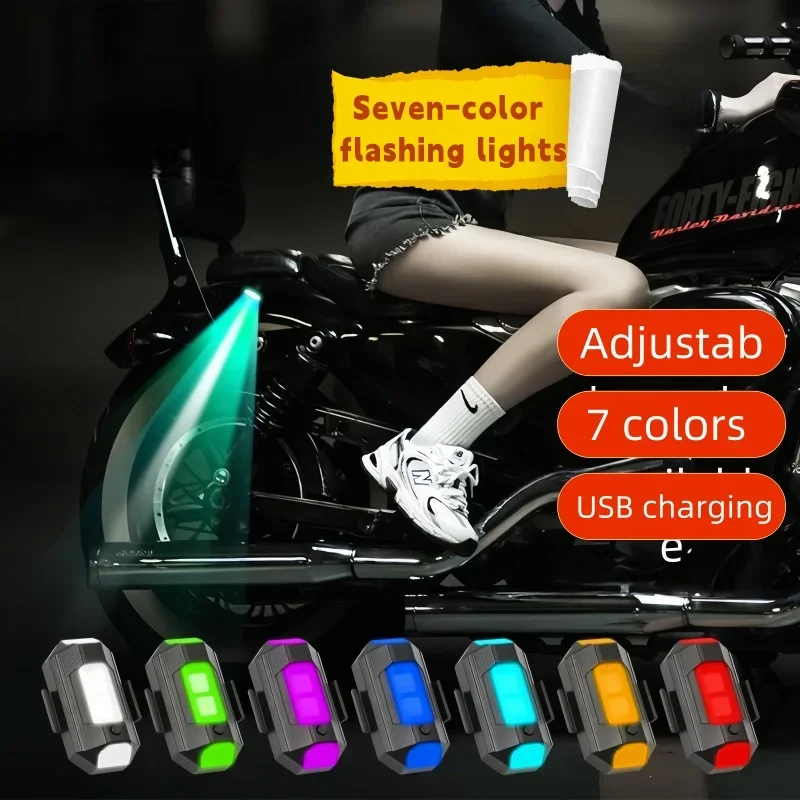 Feu clignotant LED 7 couleurs USB rechargeable pour moto vélo drone