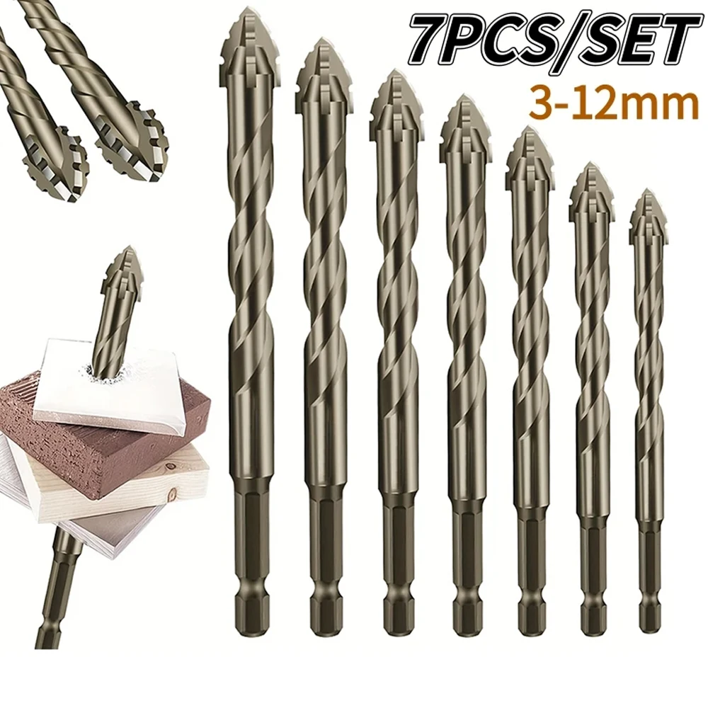 Drill Bit Set 7Pcs/set Four Flute Sawtooth Drill Bit For Glass Tile Concrete Metal Drilling Tools High Performance 3-12mm