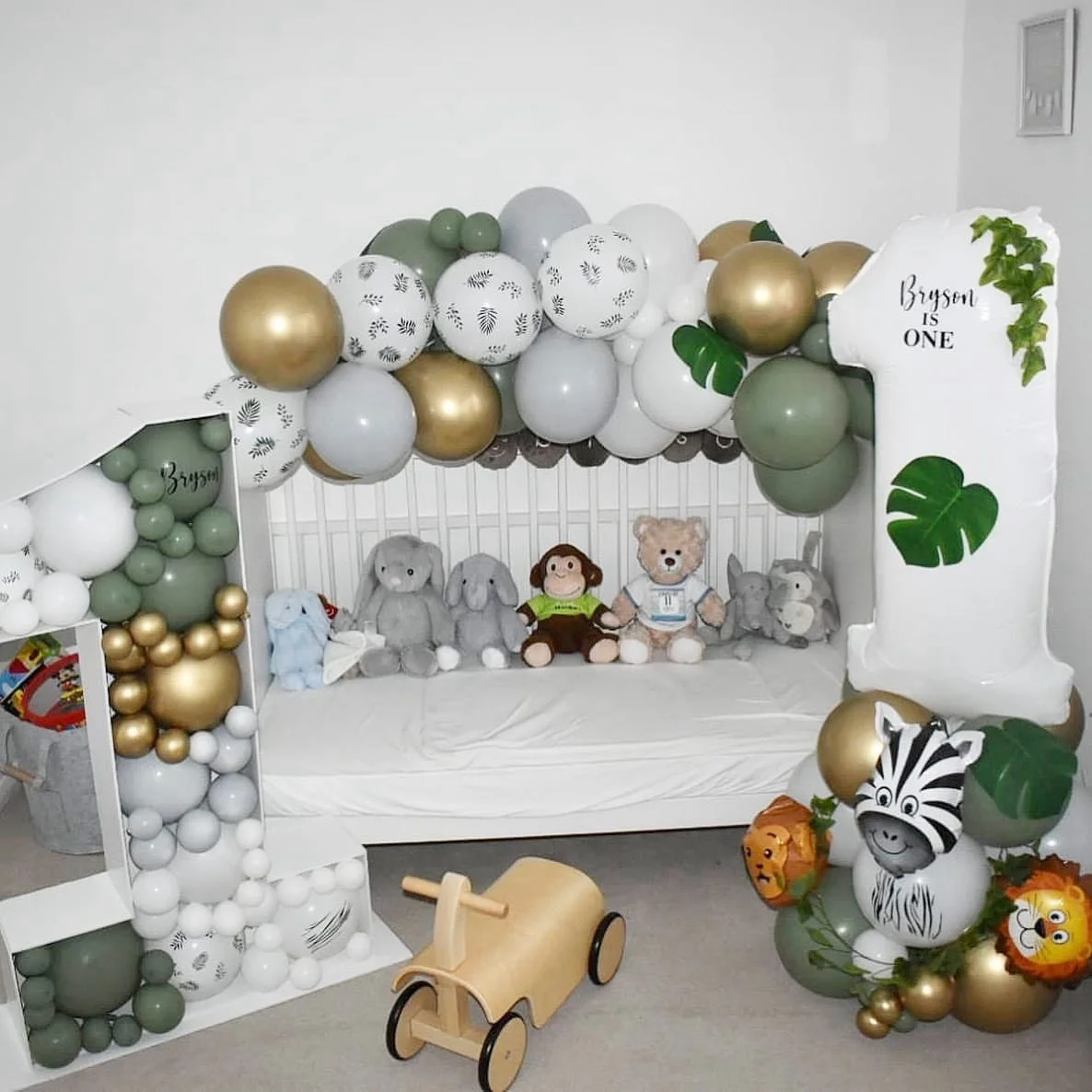 1 Satz Wildtier ballon turm mit 1-9 grünen Luftballons für Kinder Dschungel Safari Geburtstags feier Dekoration DIY Versorgung – Detail 5