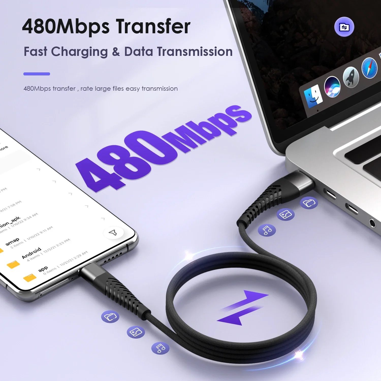 7A Weaving Data Cable 100W Type C Super Fast Charging Data Cord for iPhone Xiaomi Huawei Samsung Oneplus USB Nylon braided Wire