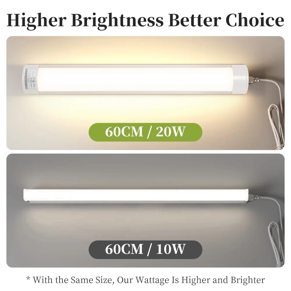 50/60cm LED 튜브 조명, 리모컨으로 밝기 조절 가능, 3가지 색상, 거실, 침실, 주방 캐비닛 조명용 벽걸이형 램프, 20W