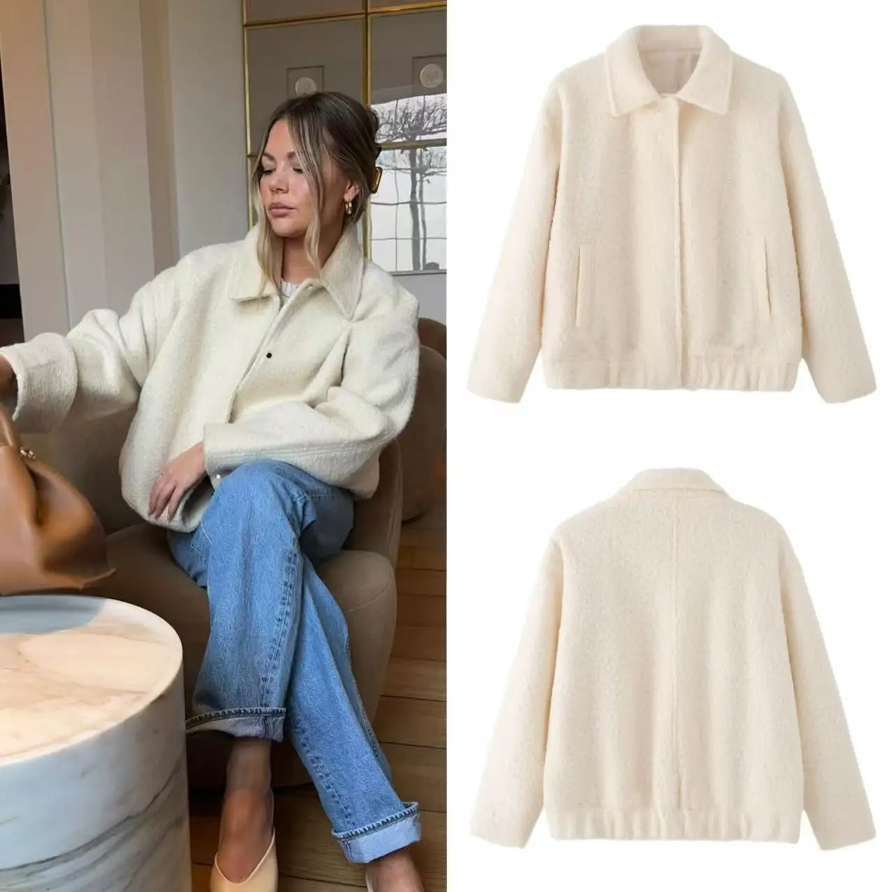 ג'קט קז'ואל, מעיל רחב לנשים, ג'קט רך ומודרני, מעיל צמר רטרו לנשים, ג'קט קצר לנשים