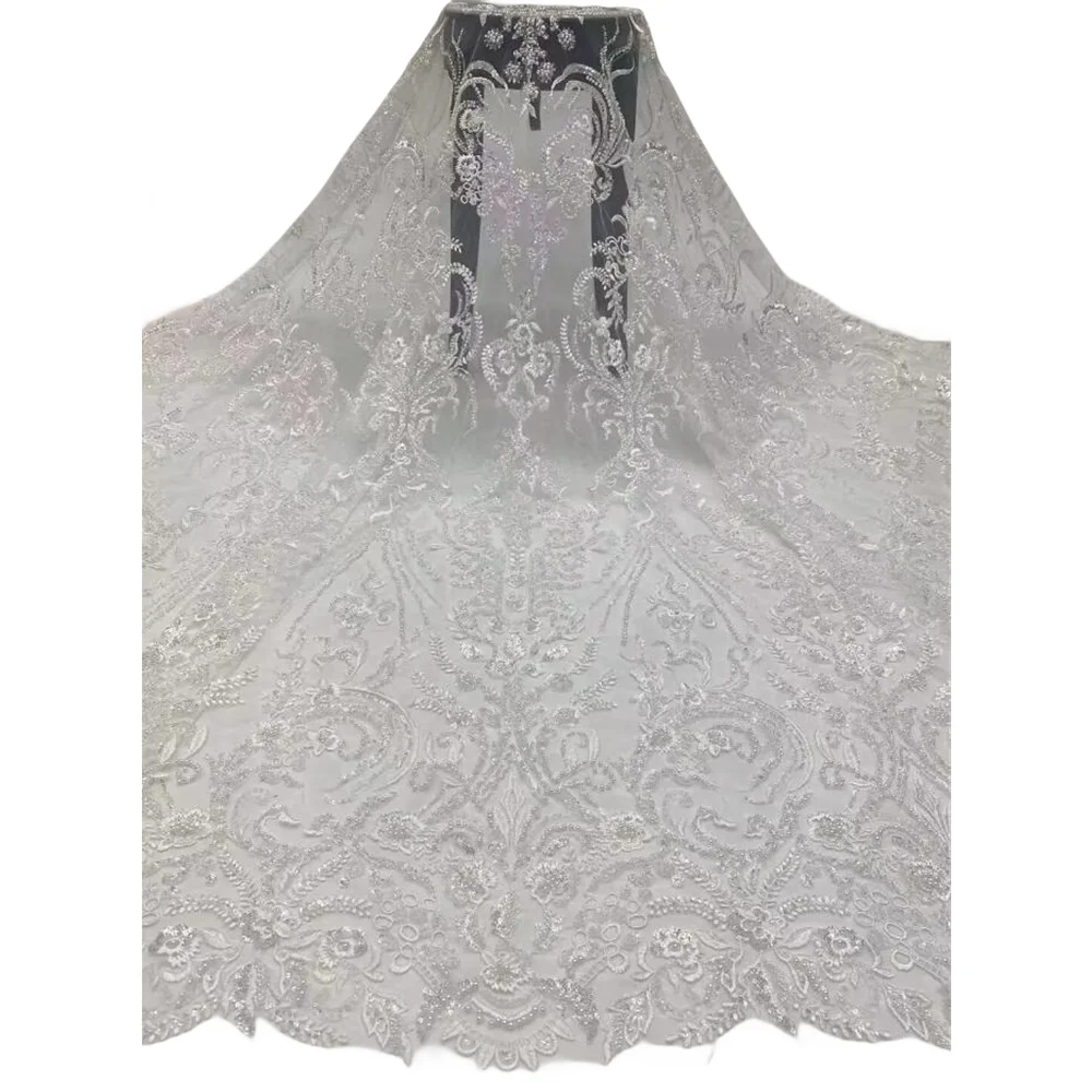 

Французская сетчатая кружевная ткань из тюля с блестками и бусинами, африканская нигерийская сетка, высокое качество, SYJ-1302918