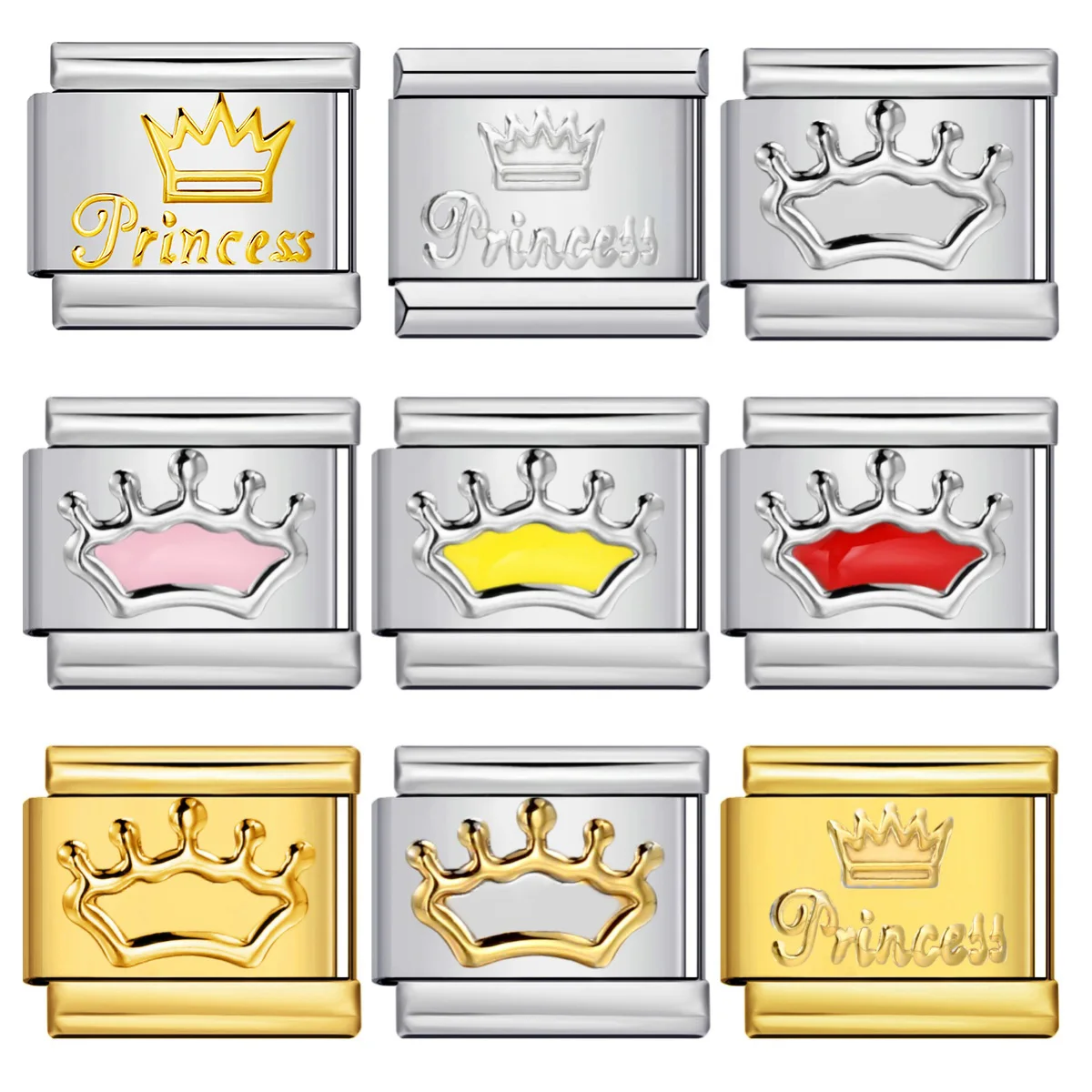 Einfachheit Bunte Krone Italienischer Charm Link Fit 9mm Edelstahl Armband Herstellung DIY Perlen Modeschmuck Für Frauen Männer – Detail 1