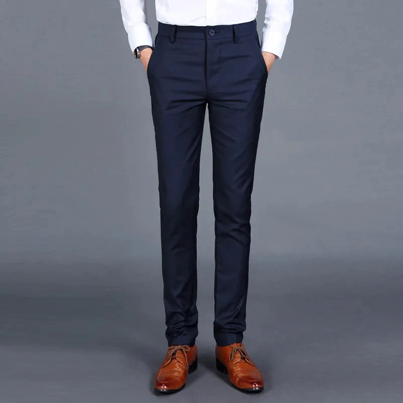 Stretch Pants, Business Pants, Suit Pants, Men Pants Men's Casual Suit Pants Lumbar Stretching Pure Color