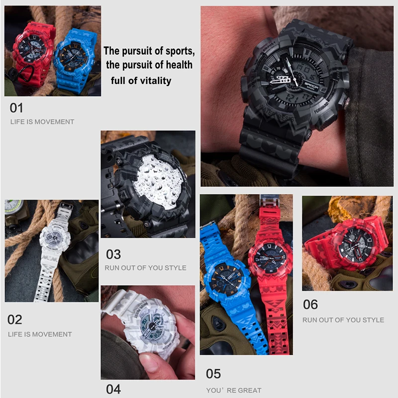 SANDA Multifunctional Dual Display Mens Watches Top Brand Luxury Sports Chronograph Watch Luminous Waterproof Watch Alarm Clock