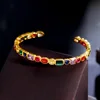 CWWZircons Genuine Multicolor Rainbow Cubic Zirconia Paved White Gold Plated Round Open Cuff Bangle Fashion Boho Jewelry BG047 3