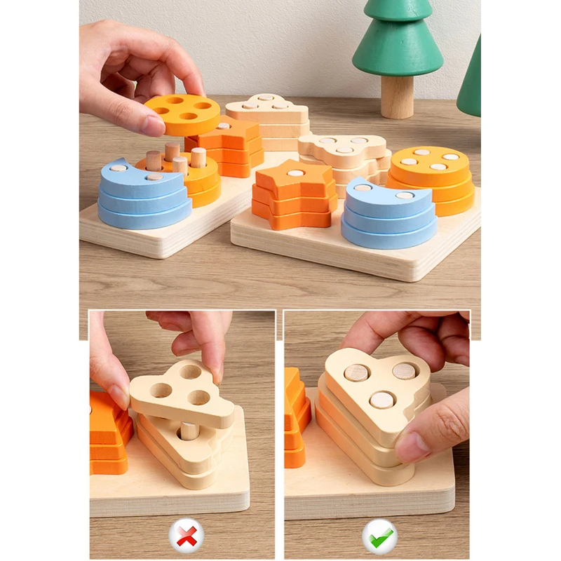 Holz-Sortier- Und Stapelspielzeug – 20 Teile, 5 Farben & Formen, Montessori-Lernspielzeug Für Kinder Ab 2 Jahren