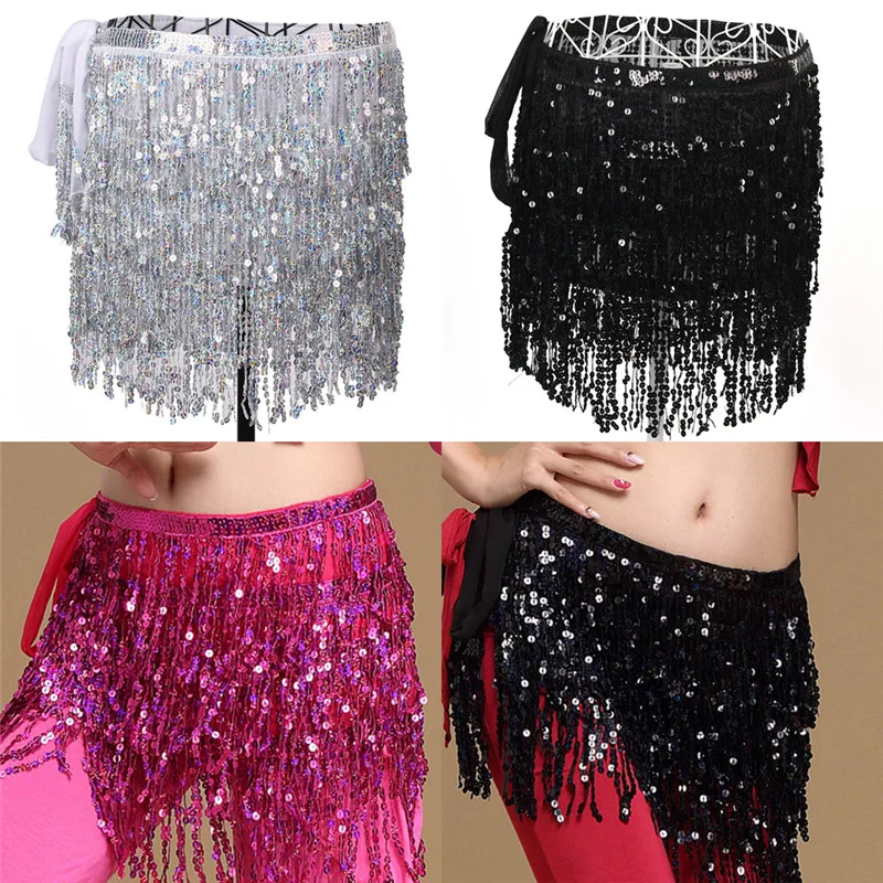 1PC Exquisite Belly Dance Costume Sequin Tassel Fringe Hip Scarf Belt Waist Wrap Skirt