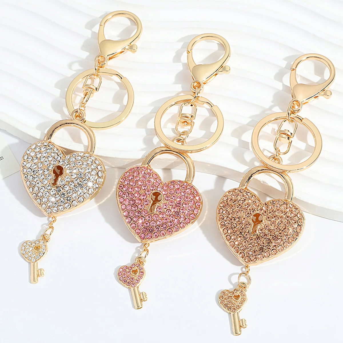 1PC-Rhinestone-Heart-Lock-Keychain-with-Key-Sparkling-Love-Keyring ...