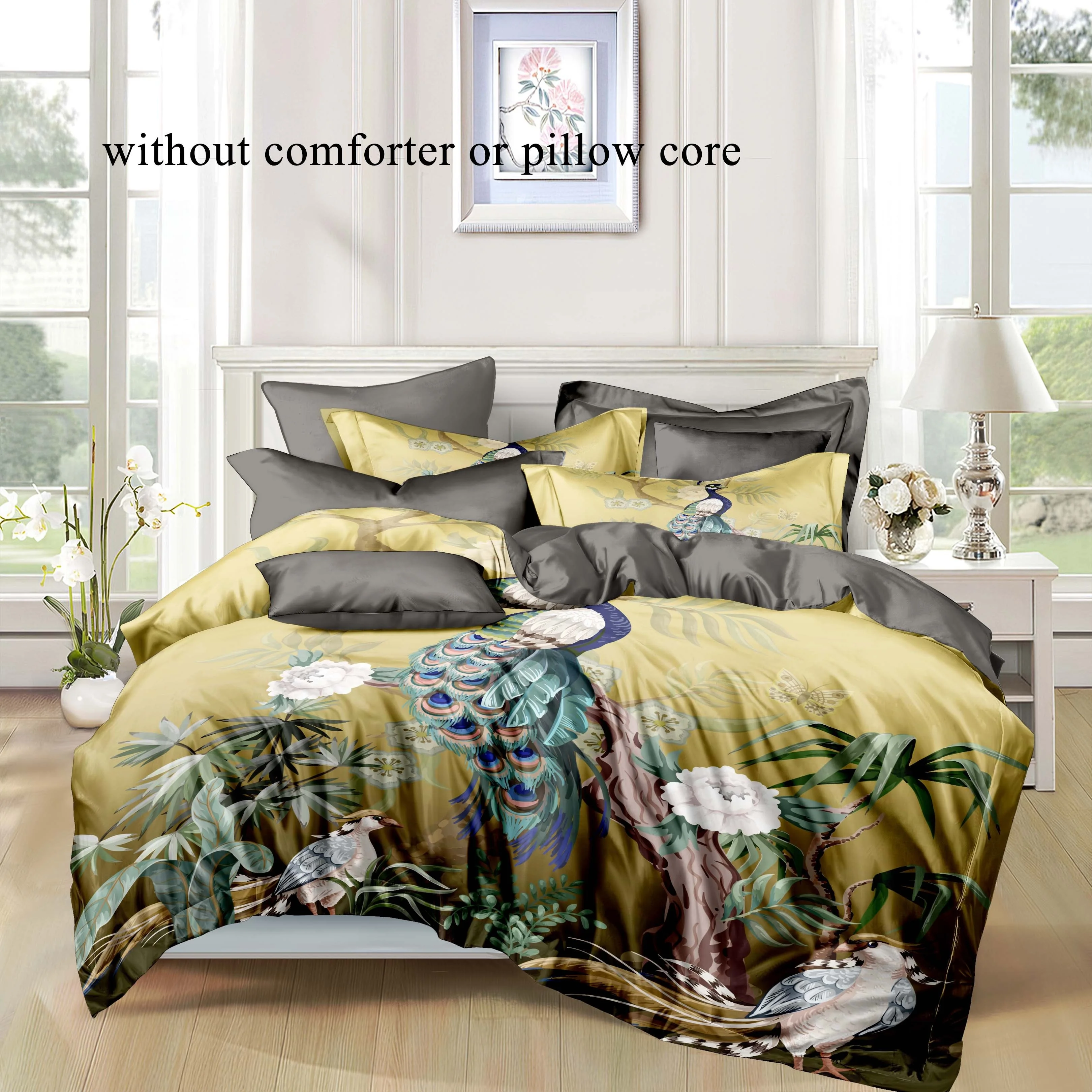 2pcs/3pcs Duvet Cover Set (1 Duvet Cover + 1pc/2pcs Pillowcase, Without Core), 3D Elegant and Gorgeous Retro Peacock Flowers