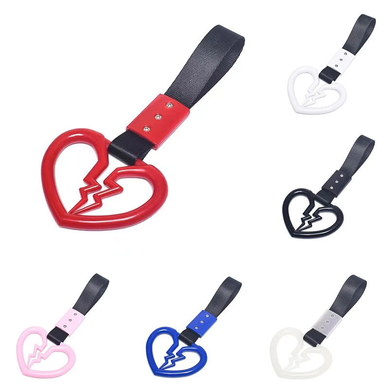 

JDM Broken Heart Shaped Car Anti-Static Strap Decorative Warning Hanging Ring Car Handle Rear Front Bumper Warning Ring