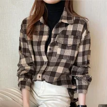 

Plaid Shirt Women 2022 New Spring And Autumn Thick Sanded Shirt Long-sleeved All-match Bottoming Layered Inner Top Ladies Blouse